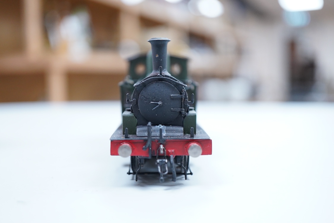 An EM gauge scratch built model railway locomotive by John Worsley, a Southern Railway Adams Class T1 0-4-4T, 367, a highly detailed model with opening smoke box door showing the details of the blast pipe and boiler tube
